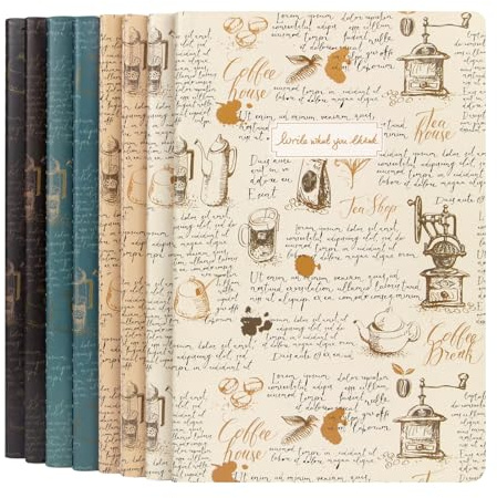 WETLOTE A5 Notizbuch 8er Set mit Fadenheftung,Leer, 48 Blatt (96 Seiten), 70g/m², Softcover Vintage Stil (4 Farben) - & Studienhefte für Schule Büro Lernen