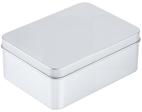 CREATCABIN Scatola Latta Metallo Coperchio Contenitori Rettangolari Vuoti Latta Scatola Metallo Portatile Argentata Multiuso per Artigianato Gioielli Biscotti Astuccio 12.5x9x4.8cm