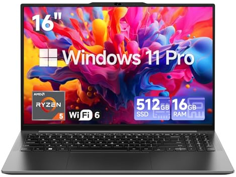 CHUWI Computer portatile da gioco da 16, AMD Ryzen 5 (Beat i7-1355U), 16 GB RAM 512 GB SSD, laptop Windows 11 Pro con ufficio, display IPS 2K, tastiera retroilluminata, 74,1 Wh, WiFi 6, BT 5.2, HDMI