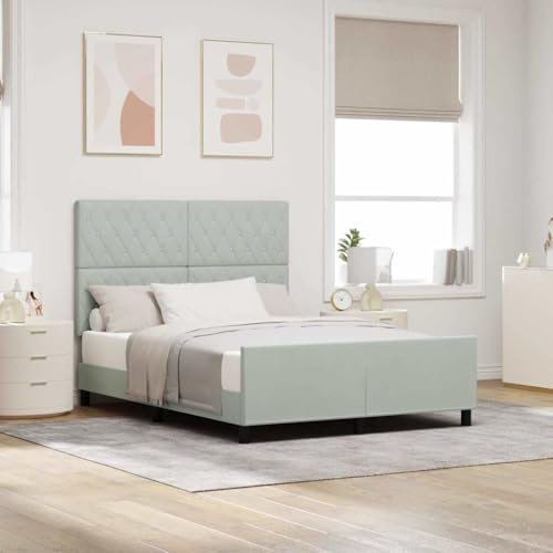 Ziaphsol Boxspringbett mit Kopfteil Hellgrau 140x200 cm, Samtbezug, verstellbares Kopfteil, Stabiler Holzrahmen, modernes Design für Schlafzimmer, langlebiges Doppelbett