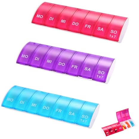 3 Stück Tablettenbox 7 Tage - Wiederverwendbare Praktische Pillendose 7 Tage Mehrweg, Robuste Tablettenbox & Kompakte Medikamentenbox für Morgens und Abends, Wasserdicht und Leicht zu Öffnen