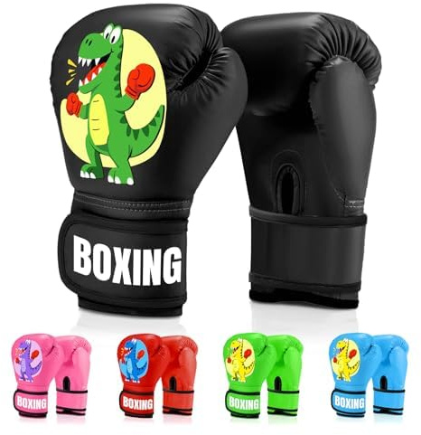 JUOIFIP boxningshandskar barn, PU-läder, boxhandskar för barn 3 till 14 år för boxningssäck, sparringträning, muay Thai, MMA, kickboxning och kampsport, svart