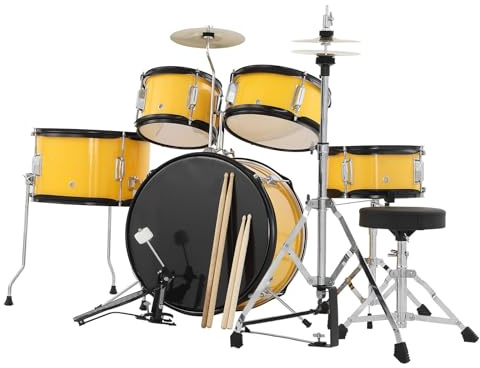 5-Teiliges Kinder-Schlagzeug, e-Drums Set, Junior-Schlagzeugset Mit Bassdrum, Snare, 2 Toms, Becken, Hi-Hat, Hocker, Trommelstöcken Und Pedalen, Musikalisches Geschenk Für Anfänger Ab 4 Jahren