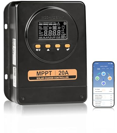 ECO-WORTHY 12V/24V 20A MPPT Laderegler, automatischer Erkennung | Automatischer Erkennung,Bluetooth,App und Display,kompatibel mit Blei-Säure-/SLA-/FLD-/LFP-Batterien