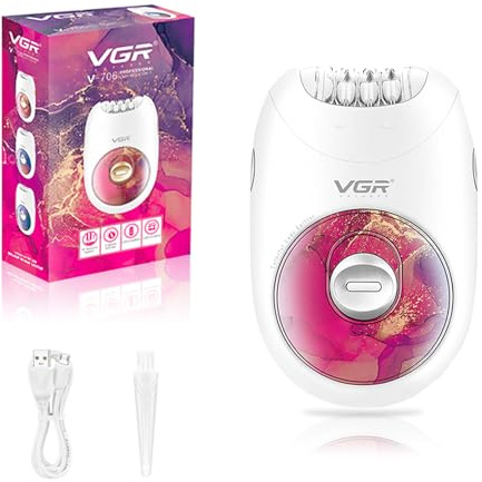 VGR 706 Epilatore da donna, epilatore elettrico portatile senza filo per gambe, ascelle, schiena e corpo, sistema a 18 pinzette, 2 velocità, Rosso