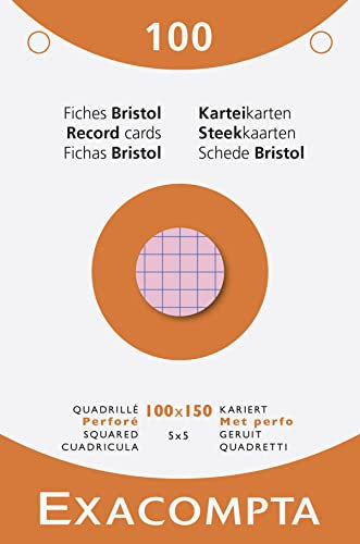 EXACOMPTA Étui de 100 fiches bristol quadrillé 5x5 perforé 100x150mm Couleurs assorties