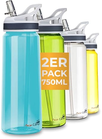 AceCamp Tritan 155569 Trinkflasche für 2 Sportflaschen, auslaufsicher, BPA-frei, mit Strohhalm, 750 ml, Blau