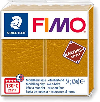 STAEDTLER VE FIMO Leather-Effect, ofenhärtende Modelliermasse für kreative Objekte im Leder-Look, lederähnliche Optik und Haptik, Farbe Ocker, 8010-179