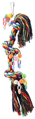 HEEPDD Bird Rope Toys for Parrots, Multicoloured Cotton Rope Knots Chew Toy with Hanger – Durable Beak Care Perch for Budgie, Parakeet, Cockatiel, Conure, Lovebird
