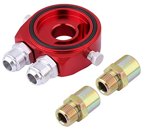 Ölfilter Sandwich Adapter M20 x 1,5 Aluminium Ölfilter Kühler Sandwichplatte Adapter 1/8 NPT Ölkühler-Kit(Red)
