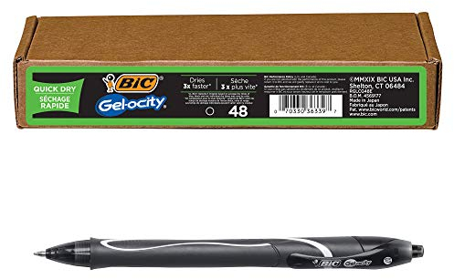 BIC Gelocity Gelschreiber, schnell trocknend, mittlere Spitze (0,7 mm), 48 Stück, einziehbare Gelschreiber mit komfortablem Griff, Schwarz
