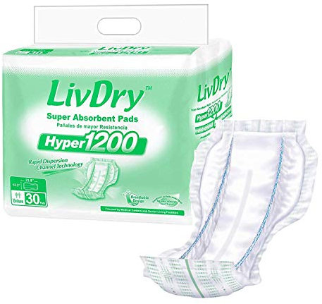 LivDry Inkontinenzeinlagen für Damen und Herren, Hyper 1200 für weniger aktive Nutzung und mehr Schutz, 30 Stück