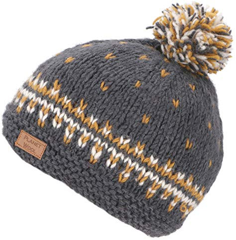 GURU SHOP Wollmütze, Strickmütze aus Schurwollle, Bommelmütze, Pudelmütze - Dunkelgrau, Herren/Damen, Synthetisch