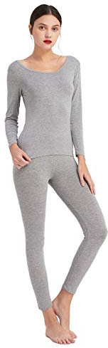 Mcilia Damen ultradünne Modal-Thermounterwäsche Set mit tiefem Rundhals