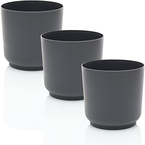 idea-station Sati Blumentopf Set 3 x 15 cm - anthrazit - bruchsichere Blumentöpfe aus Plastik für verschiedenste Pflanzen, Blumen - Matte Übertöpfe für innen und außen