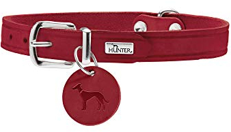 HUNTER AALBORG Hundehalsband, Leder, schlicht, robust, komfortabel, 32 (XS), rot