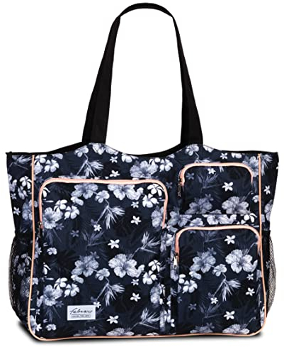 Fabrizio Strandtasche groß XXL viele Taschen Freizeittasche Urlaubstasche Sommer mit Reißverschluss (Schwarz)