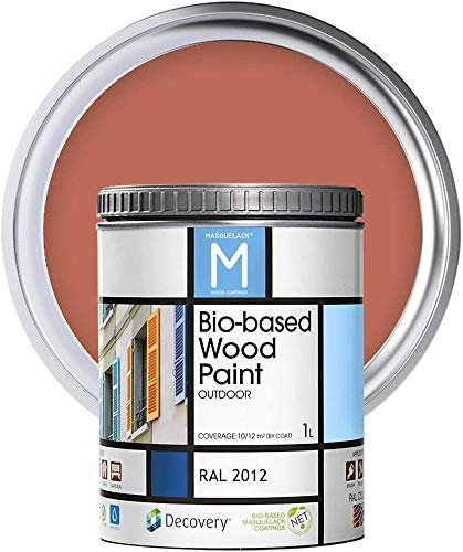 MASQUELACK M Impregnante per Legno Esterno - Arancione - RAL 2012-1 Litro - Protegge dall'Acqua, Umidità e Raggi UV - Vernice Naturale ad Alta Copertura e Rifinitura Semi Opaca - Asciugatura Veloce