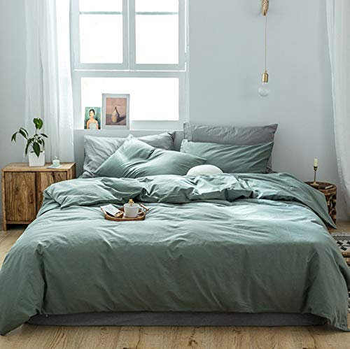 GETIYA Kinder Bettwäsche 135x200 Dunkel Grün Einfarbige Bettwäsche Jungen Mädchen 100% Gewaschene Baumwolle Bettwäsche Set 2 Teilig Reißverschluss Bettbezug mit Kissenbezug 80x80