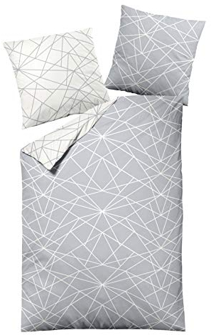Dormisette Biber Bettwäsche 4tlg grau Silber 65101-08 | 4-teiliges 2X Wende-Bettwäsche-Set aus 100% Baumwolle | 135x200 cm & 2X Kissen 80x80 cm | Geometrisches Muster