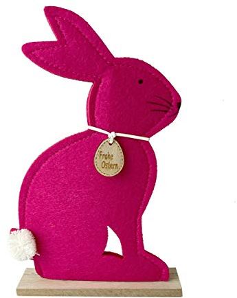 Knüllermarkt 32500 I Osterhase Holzfuss pink stehend Filz Frohe Ostern Frühling Tischdeko Schrankdeko Langohr Kanickel Innen Indoor Häschen Hase pink