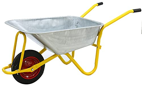 Schubkarre 100 Liter Bauschubkarre Gartenschubkarre bis 150kg Belastbarkeit Solides Rad mit Stahlfelge verzinkt Bauschubkarre Gartenschubkarre,Gelb
