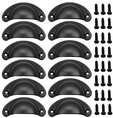 BOZONLI 12 Stück Muschelgriff Schubladengriffe Vintage Muschelgriff Möbelgriffe für Schublade, Antik Schubladengriff mit Schrauben für Küche Kabinett Schubladen (Schwarz)