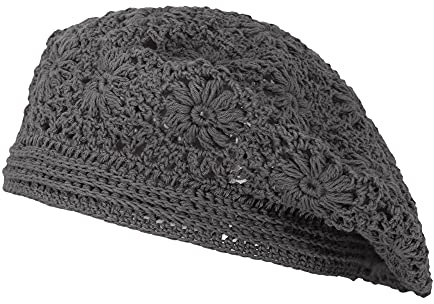 ZLYC Damen Baumwolle Häkelmütze Barette Handgemacht Retro Aushöhlen Strickmütze Frühling Sommer Leicht Elegant Baskenmützen (Uni Grau),Gr.Einheitsgröße