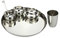 Stainless Steel Thali Dinner Set Indian 6PC Thali Lunch Dinner Traditional Serving Set with Thali Plate Small Plate Bowls Katori Spoon Tumbler, Round (29cm - Plain Design)