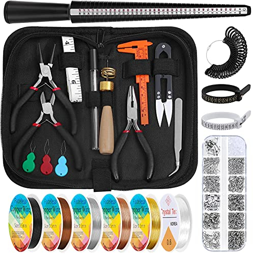 Jewelry Making Supplies Kit, Jewellery Making Kits with Jewellery Pliers Jewelry Wire Jewellery Making Tools Jewelry Findings Ring Measurement Tool for Jewelry Making & Repair Ring Earring Bracelet