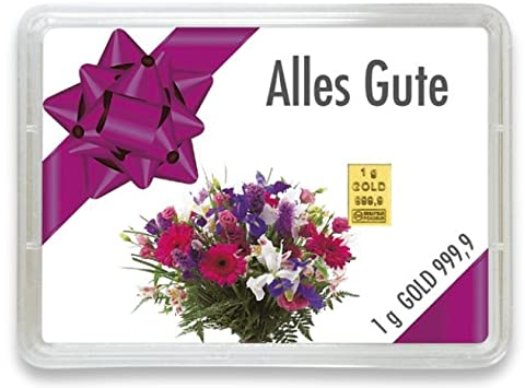 Goldstücke24 - Goldbarren 1g – Geschenk Motivbox “Alles Gute” Tolle Geschenkidee - Feingold 999,9