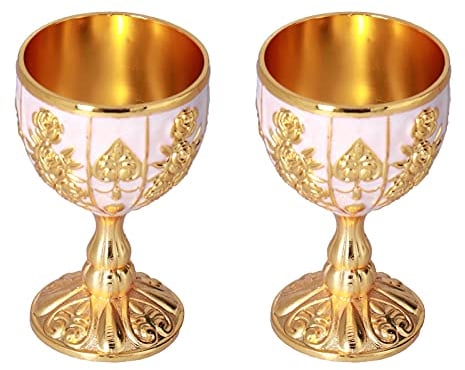 HERCHR Gobelet à vin 2 pièces, calice doré vintage, tasses à vin pour collection de décoration de voyage, calices de gobelets à vin rétro dorés(02)