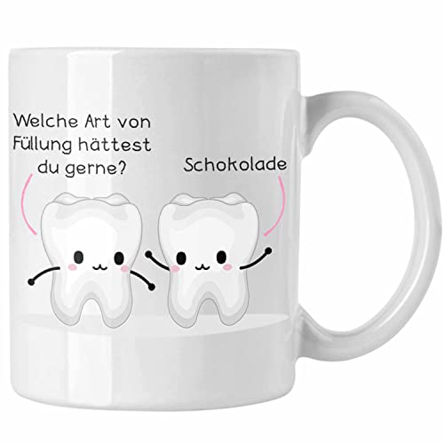 Trendation - Zahnarzt Zahnmedizinische Fachangestellte Tasse Geschenk Lustig Praxis Geschenkidee Zahnarzthelferin Zahntechniker Zahnärztin Lustiger Spruch (Weiß)