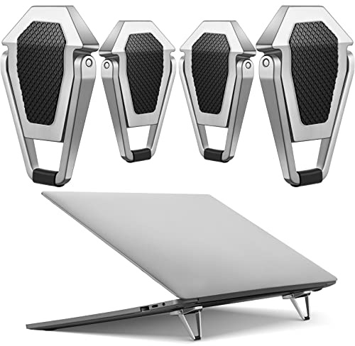 Konohan 4Pcs Portable Laptop Keyboard Riser Mini Cooling Kickstand, Silver | Aluminum Invisible Feet for 12-17laptop, Adjustable Computer Kickstand Lightweight Ergonomic Stable Lifter for Desk Notebook