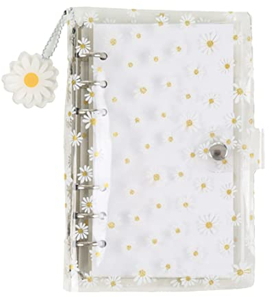 KABELIF A6 A7 Binder Notizbuch, Tragbar 6 Löcher Loseblatt Notizbuch mit 1pcs Binder Taschen Transparenter PVC Gänseblümchen Einband Student Tagebuch Notebook Ringbuchordner (A6)