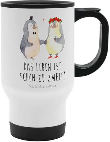 Mr. & Mrs. Panda Thermobecher Pinguin Heirat - Geschenk, To Go Becher, Heiratsantrag, Verlobung, Braut, Tasse mit Deckel, Thermobecher To Go,