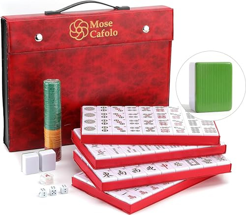 Chinesisches Mahjong Spielset 146 nummerierte große Spielsteine mit | Komplettes Majiang Mah Jongg Ma Jong Set für Familienspielabende, Partys, Reisen und Geschenke mit einfacher Einrichtung und