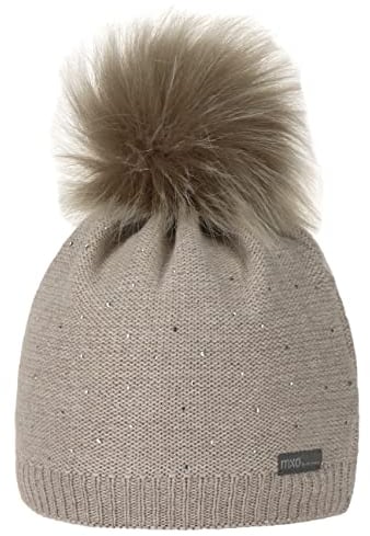 maximo Kids Girl-Mütze, Pompon Strass, Fleecestreifen Made in Europe