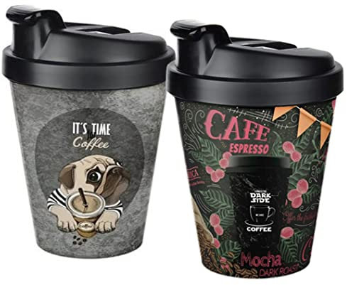Travel coffee cup leak free reusable plastic travel coffee mug spill proof - 13 oz- 2 Pack