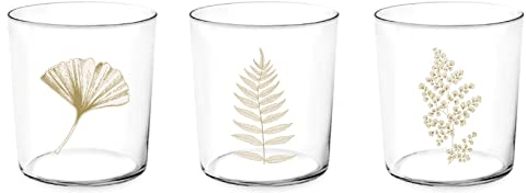 H&H Starck Gold Set 12 Bicchieri in Vetro Decorati, cc350