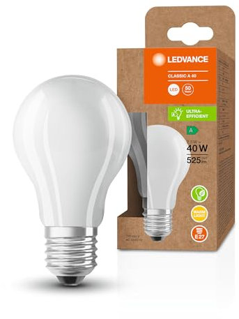 LEDVANCE Lampe à économie d'énergie, ampoule dépolie, E27, blanc chaud (3000K), 2,5 watts, remplace une ampoule de 40W, très efficace et économe en énergie, pack de 1