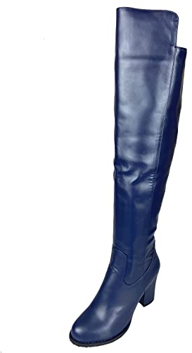 Joliss Donna Tacco A Blocco Moda Sopra Il Ginocchio Boots Donna Zip Punta Rotonda Stivali Alti Tacco Medio Stivali Lungo Blu Numero 38 EU/39Cn