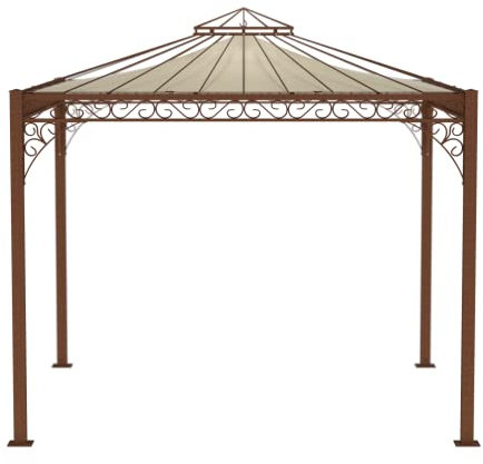 ELEO Pavillon Genua rostoptik mit Sonnensegel - eckig 3x3 m Gartenpavillon für draußen handgeschmiedet Schmiedeeisen dekorativ - Gartenlaube Metall stabil rost Edelrost - mit Sonnenschutz Dach
