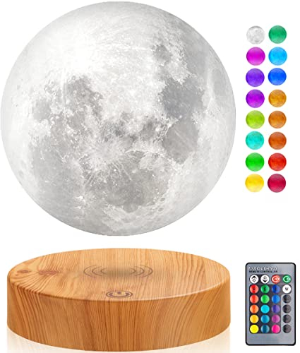 UVEHAS Magnetische schwebende Mondlampe 16 Farben Modi schwebende 3D-Druck LED-Mond-Lampe LED magnetische Levitation und Spinning Luna Nachtlichter für Home Office Decor