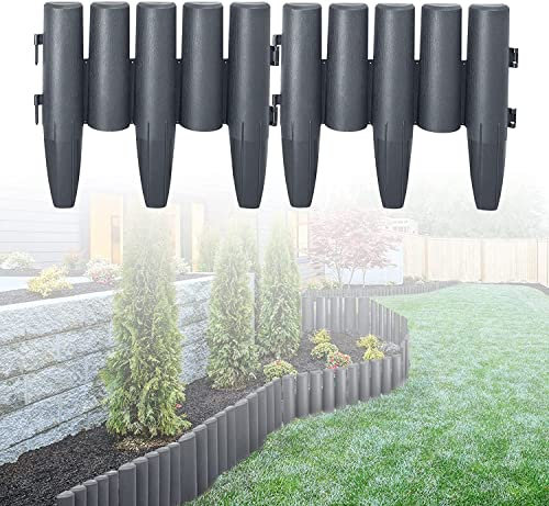 LARS360 8,4m Rasenkante Kunststoff Holzoptik Beeteinfassung Mähkante Garden Border Gartenpalisade Wetterfest Beetzaun 1 Element (L x H): 28 x 24cm Anthrazit, (LARS-(HAG8499C)-ND)