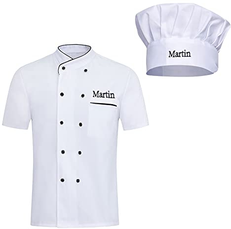 Godchoices Chaqueta de Chef personalizada con sombrero, camisa de Chef bordada personalizada, camisa de uniforme de trabajo de restaurante de cocina de Hotel para hombres y mujeres