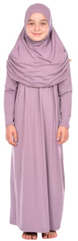 Prien Gebetskleidung Für Kinder, Mädchen Muslim Kleider, Lange Ärmel Abaya Mit Hijab, Islam Kleidung Frauen, Damen Muslimische Kleid Set, Gebetskleid Jilbab Khimar Ramadan (Lila)