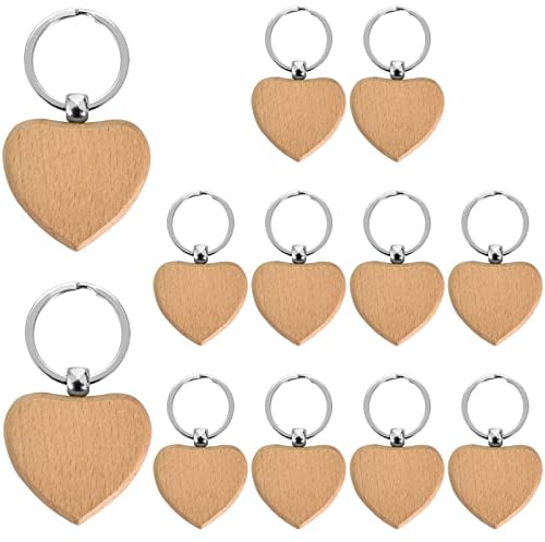 Mikihat 12 Stück Schlüsselanhänger Holz Herz DIY Buche Schlüsselanhänger Rohlinge zum Gravieren Basteln Bemalen Beschriften Geschenke für Paare Partner Familien Hochzeit Jahrestag Geburtstag