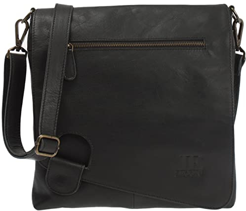 LECONI Umhängetasche Damen-Tasche Crossbag Leder Natur Schultertasche Vintage-Look Ledertasche Frauen + Herren Handtasche aus Echt-Leder 29x29x6cm schwarz LE3073-buf