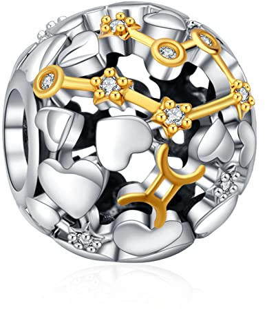 Annmors 925 Sterlingsilber Sternzeichen Bead Charms für Armband und Kette, für Pandora, Silber und Gold, Herz
